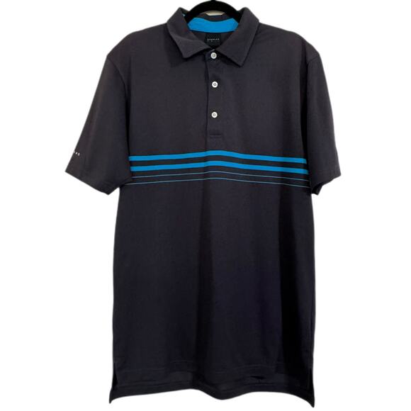 Dunning Golf Mens Short Sleeve Striped Polo Size L Black Collar Pullover Shirt - Picture 1 of 7